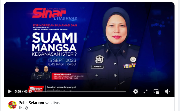 Live Seminar Memerangi Keganasan Rumah Tangga 2023 Polis Selangor