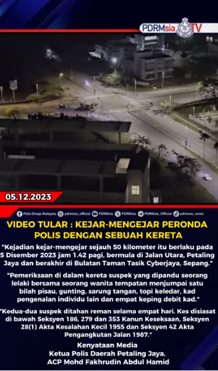 Video Tular Kejar Mengejar Peronda Polis Dengan Sebuah Kereta