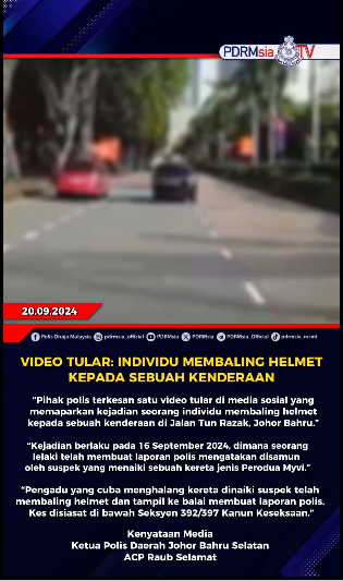 Video Tular Individu Membaling Helmet Kepada Sebuah Kenderaan