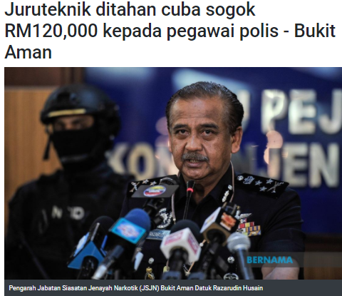 Pdrmtolakrasuah Artikel Pilihan Juruteknik Ditahan Cuba Sogok Rm120 000 Kepada Pegawai Polis