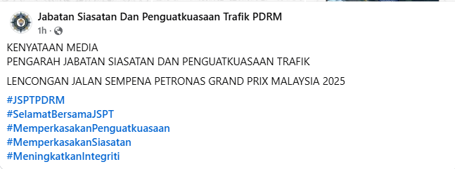 KENYATAAN MEDIA PENGARAH JABATAN SIASATAN DAN PENGUATKUASAAN TRAFIK