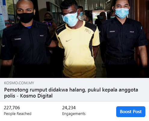 Artikel Pilihan Pemotong Rumput Didakwa Kerana Halang Pukul Kepala Anggota Polis Bertugas