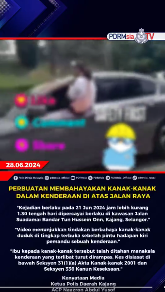 Video Tular Perbuatan Membahayakan Kanak Kanak Dalam Kenderaan Di Atas Jalan Raya