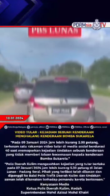 Video Tular Kejadian Sebuah Kenderaan Menghalang Kenderaan Bomba Sukarela