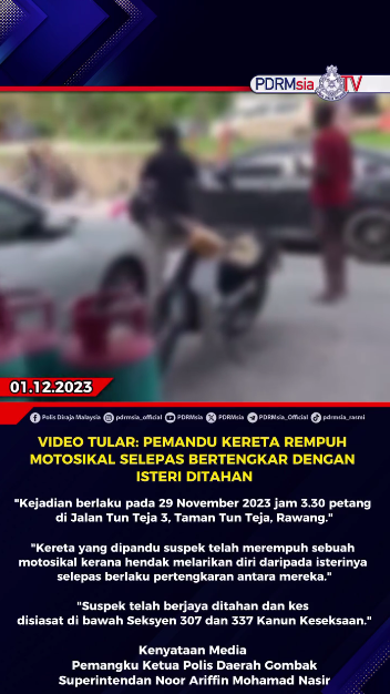 Video Tular Pemandu Kereta Rempuh Motosikal Selepas Bertengkar Dengan Isteri Ditahan