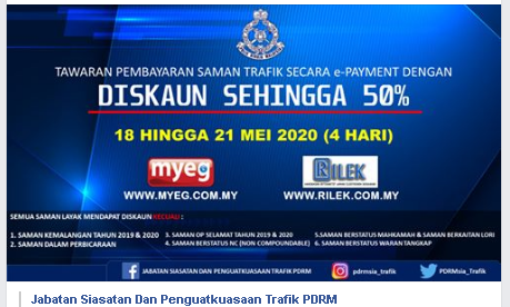 Pkpb Covid 19 Hebahan Tawaran Pembayaran Saman Trafik Secara E Payment Dengan Diskaun Sehingga 50