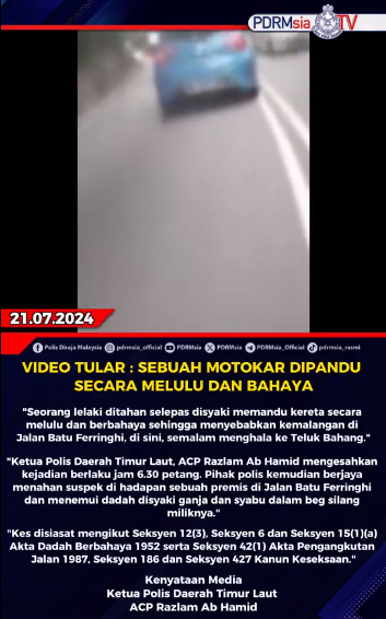 Video Tular Sebuah Motokar Dipandu Secara Melulu Dan Bahaya
