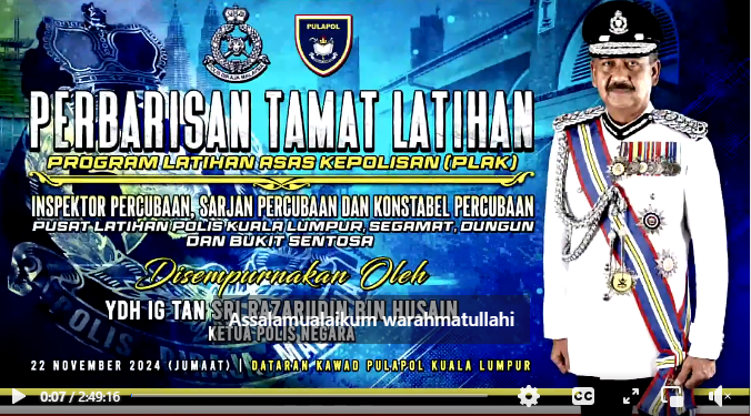 Live Perbarisan Tamat Latihan Plak Inspektor Sarjan Dan Konstabel Pelatih Tahun 2024 Di Pulapol Kuala Lumpur