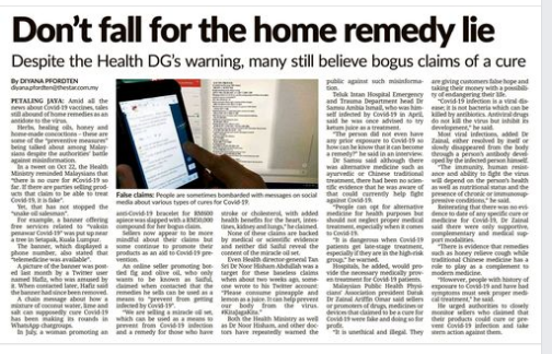 Pkpp Covid 19 Keratan Akhbar Pilihan Don T Fall For The Home Remedy Lie