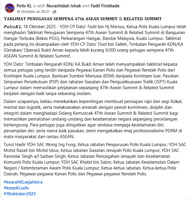 Posting Pilihan Hampir 9 000 Petugas Pdrm Hadir Taklimat Penugasan Sempena 47th Asean Summit And Related Summit