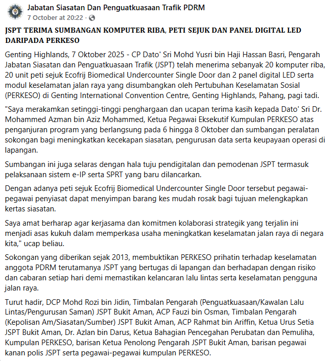Posting Pilihan Jspt Terima Sumbangan Perkakasan Teknologi Daripada Perkeso