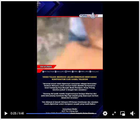Video Tular Seorang Lelaki Diberkas Menyamar Kontraktor Curi Kabel Telekom