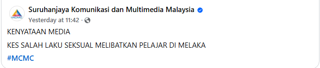 KENYATAAN MEDIA SURUHANJAYA KOMUNIKASI DAN MULTIMEDIA MALAYSIA