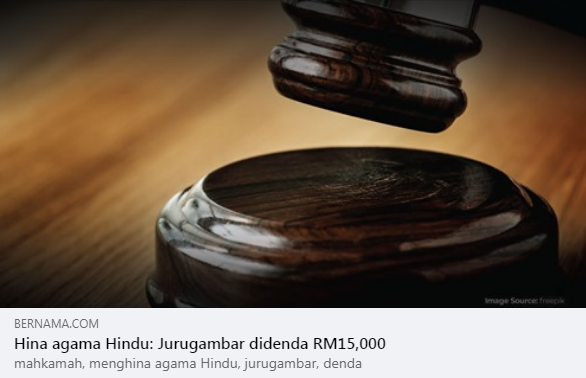 Artikel Pilihan Hina Agama Hindu Jurugambar Didenda Rm15 000