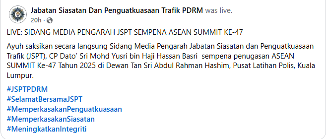 Live Asean Summit 2025 Sidang Media Pengarah Jspt