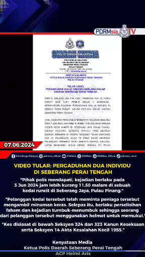 Video Tular Pergaduhan Dua Individu Di Seberang Perai Tengah