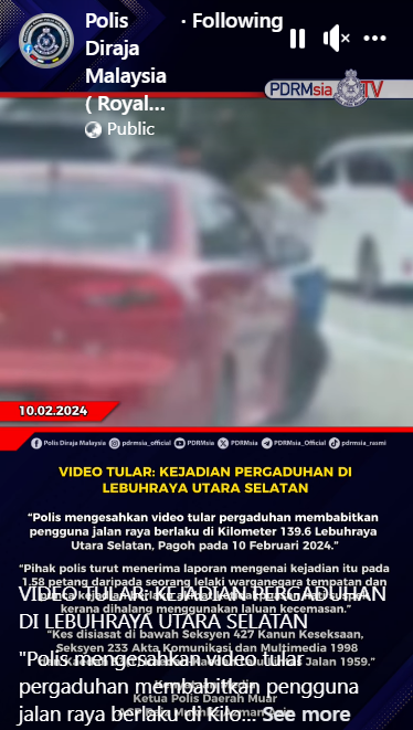 Video Tular Kejadian Pergaduhan Di Lebuhraya Utara Selatan