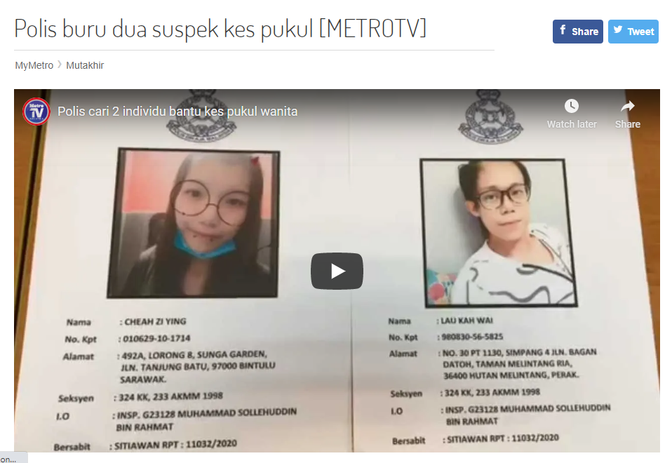 Update Video Tular Mangsa Dera Tampil Beri Keterangan