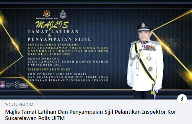 Live Majlis Tamat Latihan Inspektor Kor Suksis Uitm Kali Ke 7 Tahun 2022