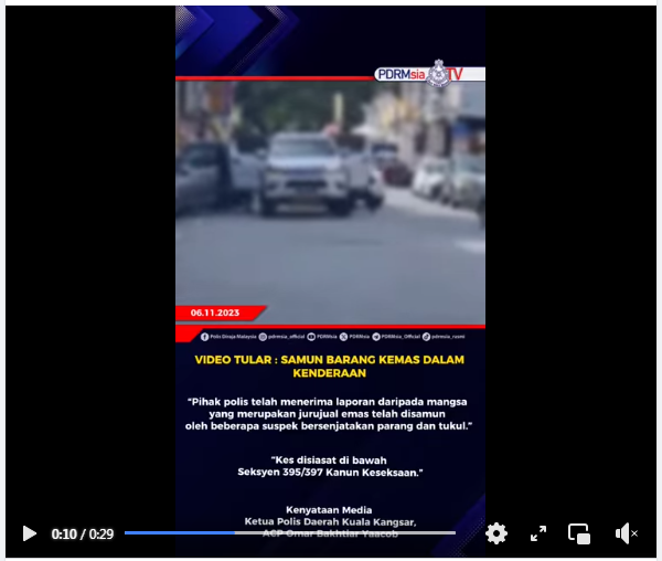 Video Tular Samun Barang Kemas Dalam Kenderaan 061123