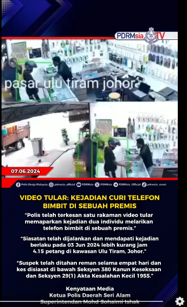 Video Tular Kejadian Curi Telefon Bimbit Di Sebuah Premis