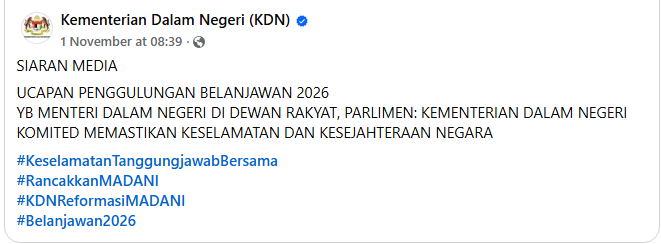 KENYATAAN MEDIA KEMENTERIAN DALAM NEGERI