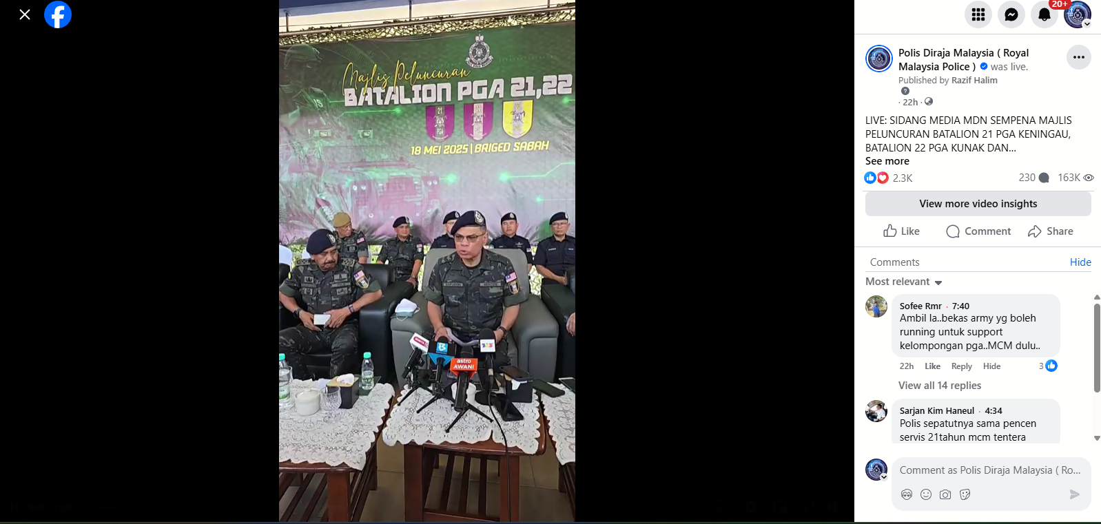 Live Sidang Media Mdn Sempena Majlis Peluncuran Batalion 21 Pga
