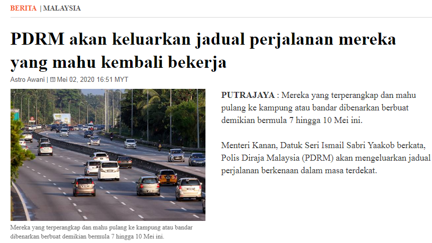 Covid 19 Artikel Pilihan Pdrm Akan Keluarkan Jadual Perjalanan Kepada Mereka Yang Mahu Kembali Bekerja
