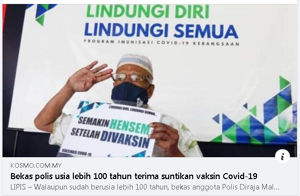 Pkp Covid 19 Artikel Pilihan Bekas Polis Usia Lebih 100 Tahun Terima Suntikan Vaksin Covid 19