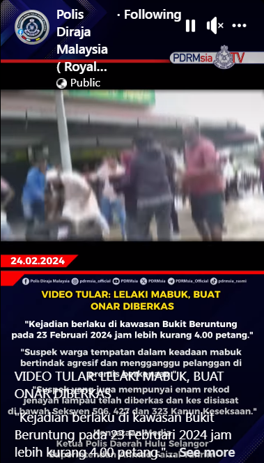Video Tular Lelaki Mabuk Buat Onar Diberkas
