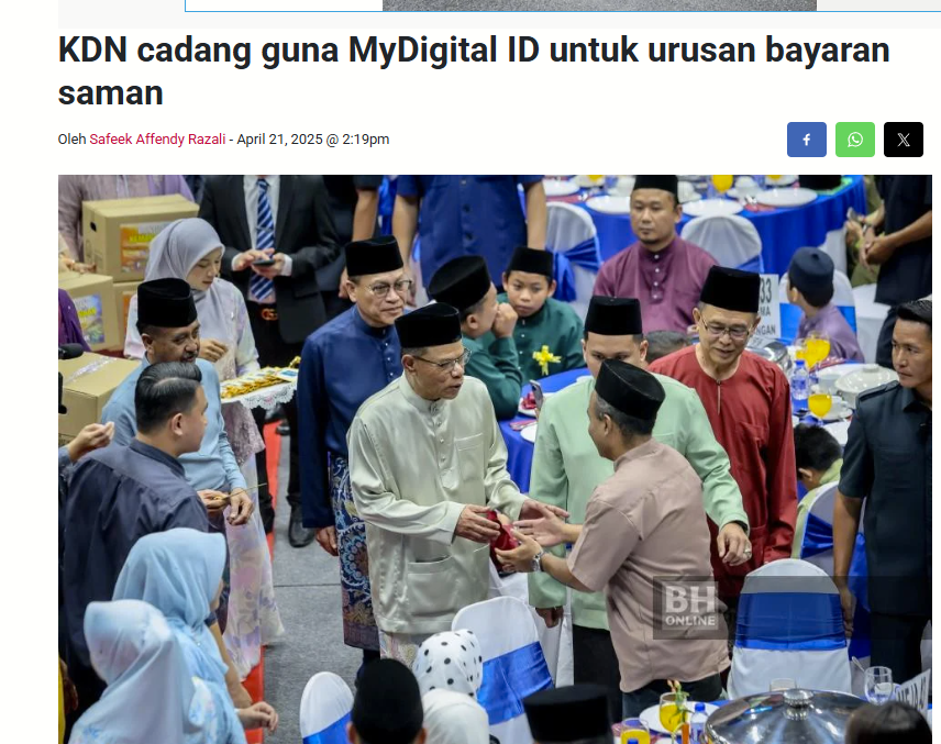 Artikel Pilihan Kdn Cadang Guna Mydigital Id Untuk Urusan Bayaran Saman