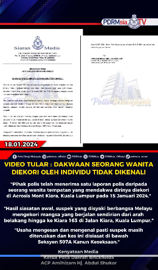 Video Tular Dakwaan Seorang Wanita Diekori Oleh Individu Tidak Dikenali