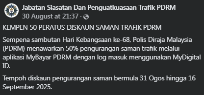 Posting Pilihan Hebahan Kempen 50 Peratus Diskaun Saman Trafik Pdrm