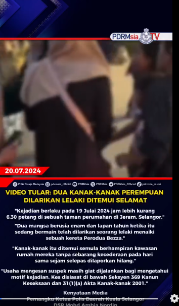 Video Tular Dua Kanak Kanak Perempuan Dilarikan Lelaki Ditemui Selamat