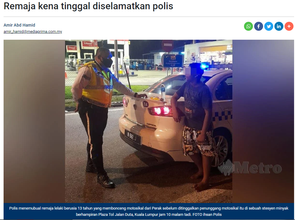 Artikel Pilihan Remaja Kena Tinggal Diselamatkan Polis