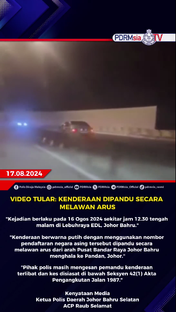 Video Tular Kenderaan Dipandu Secara Melawan Arus