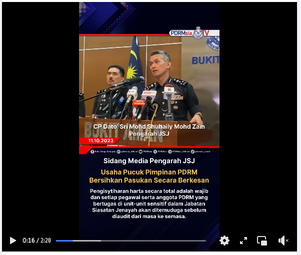 Video Pilihan Usaha Pucuk Pimpinan Pdrm Bersihkan Pasukan Secara Berkesan