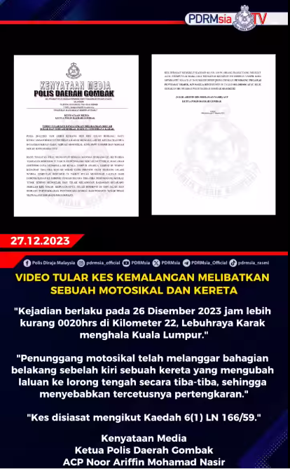 Video Tular Kes Kemalangan Melibatkan Sebuah Motosikal Dan Kereta