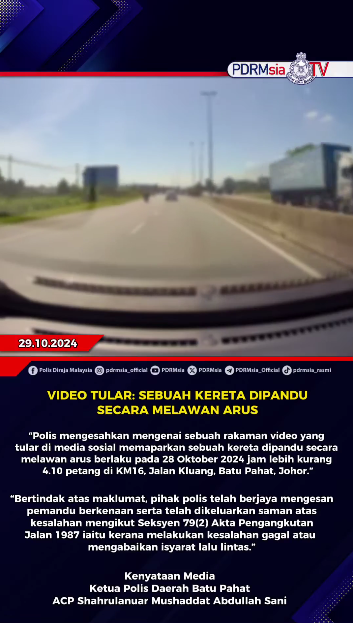 VIDEO TULAR: SEBUAH KERETA DIPANDU SECARA MELAWAN ARUS